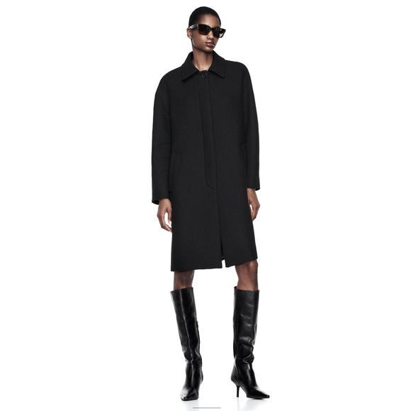 BLACK ZARA WOOL BLEND LAPEL COLLAR COAT NWT❣️